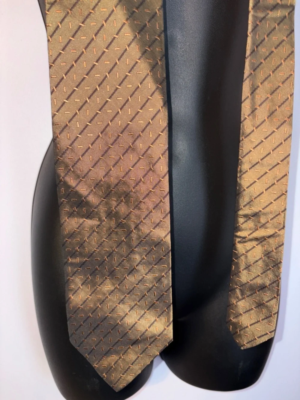 Boss Hugo Boss Satin Metallic Bronze Embroidered Geometric Silk Necktie Tie